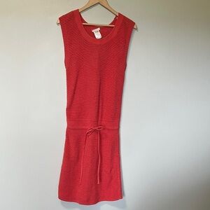 Chloe Coral Red Sleeveless Knit Dress with Drop Waist